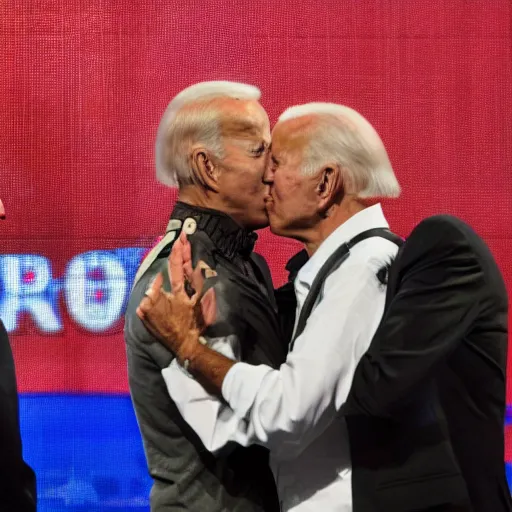 Prompt: Joe rogan kissing joe biden