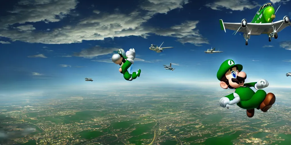 Image similar to luigi from super mario flying a boeing 3 7 3, realistic 4 k octane beautifully detailed render, 4 k post - processing, highly detailed, intricate complexity, epic composition, magical atmosphere, cinematic lighting, masterpiece, ultra hd