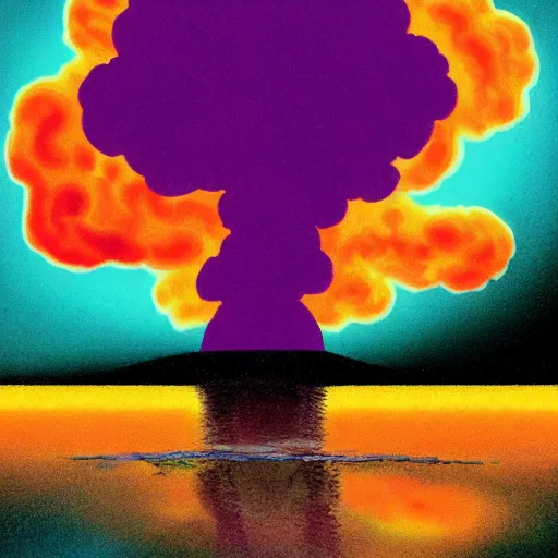 Image similar to nuclear mushroom cloud in the shape of bob ross