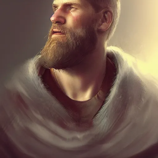 Image similar to Magnificent portrait of a Nordic God acting as a father figure, highly detailed, Artstation
