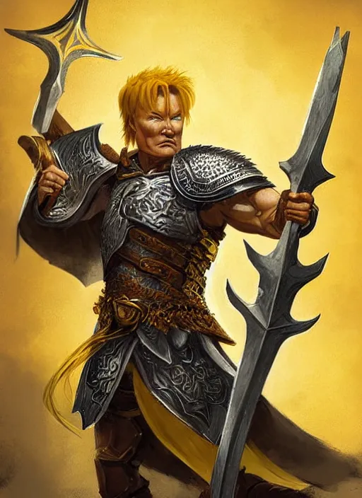 Image similar to illustration of conan o'brien as a dnd paladin with short blond hair and big muscles, yellow hair, straw colored hair, casting a protection spell, by bayard wu