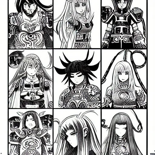 Image similar to prompt : 9 0's manga version of world of warcraft characters in black and white hyper detailed style, drawn by botticelli, smaller details, 1 9 8 0 manga style, graphic halftone details,