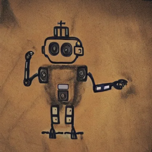 Image similar to ancient cave painting of a robot