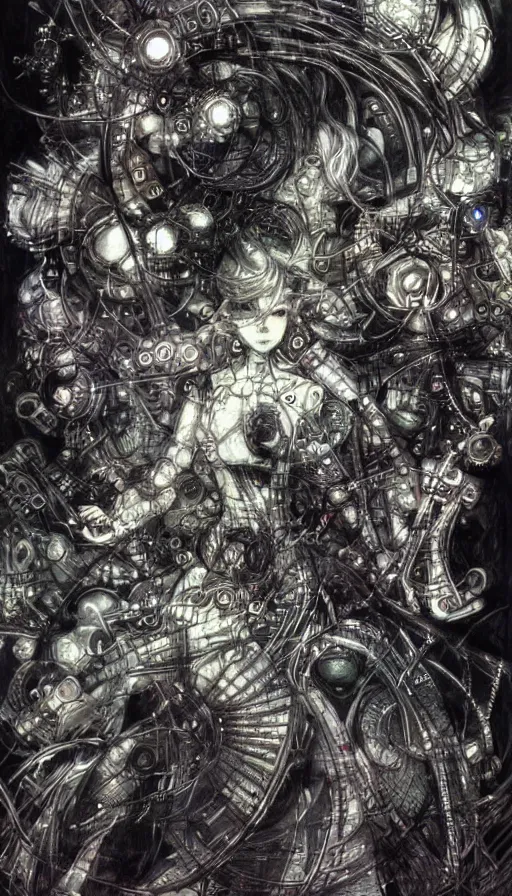 Image similar to techno artwork, by yoshitaka amano,