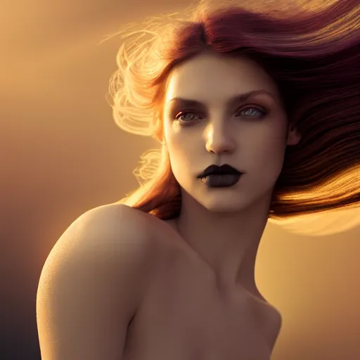 Image similar to photographic portrait of a stunningly beautiful gothic art deco female in soft dreamy light at sunset, god rays, contemporary fashion shoot, by edward robert hughes, annie leibovitz and steve mccurry, david lazar, jimmy nelsson, breathtaking, 8 k resolution, extremely detailed, beautiful, establishing shot, artistic, hyperrealistic, beautiful face, octane render