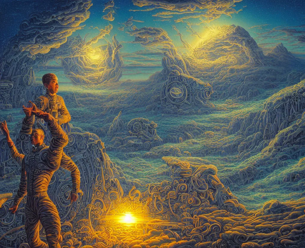 Prompt: a photorealistic detailed image of lynden johnson, science, divinity, utopian, triumphant, cinematic, epic, grandiose, moody, mathematics, futuristic, by jason felix, dan mumford, kinkade, lisa frank, wpa, public works mural, socialist, deep depth of field