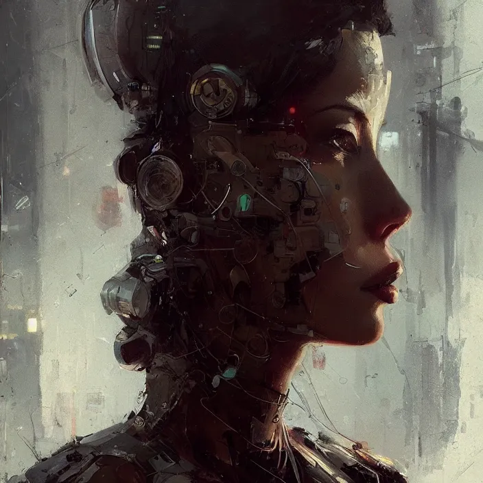 Image similar to female cyberpunk, beautiful face, rule of thirds, intricate outfit, spotlight, by greg rutkowski, by jeremy mann, digital painting