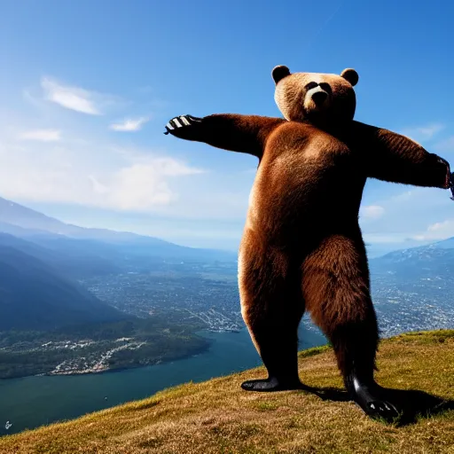 Prompt: a paragliding bear, photo, high quality, 8 k resolution