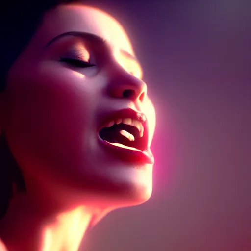 Image similar to woman singing, realistic, 8 k, extremely detailed, cgi, trending on artstation, hyper - realistic render, 4 k hd wallpaper, premium prints available, octane render, award winning, by greg rutkowski