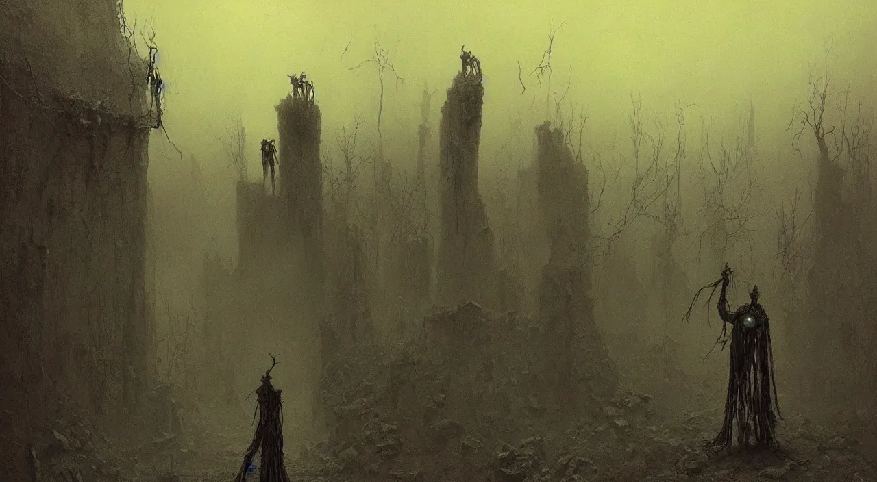 Prompt: dystopian steampunk entity, post apocalyptic, agony, by vladislav beksinski