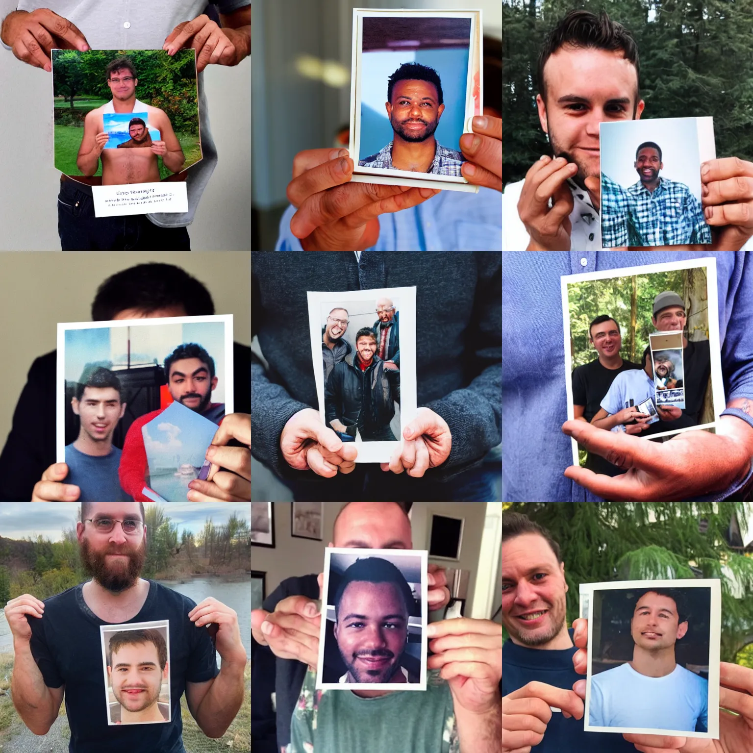 Prompt: a photo of a man holding a photo of a man holding a photo of a man holding a photo of a man