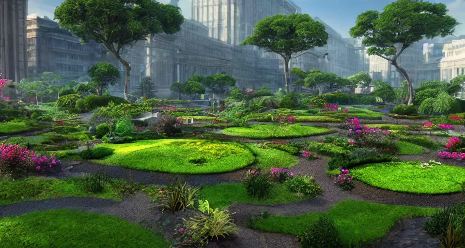 Image similar to gardens of the future, hyper realistic render, 8 k render, unreal engine 5 render