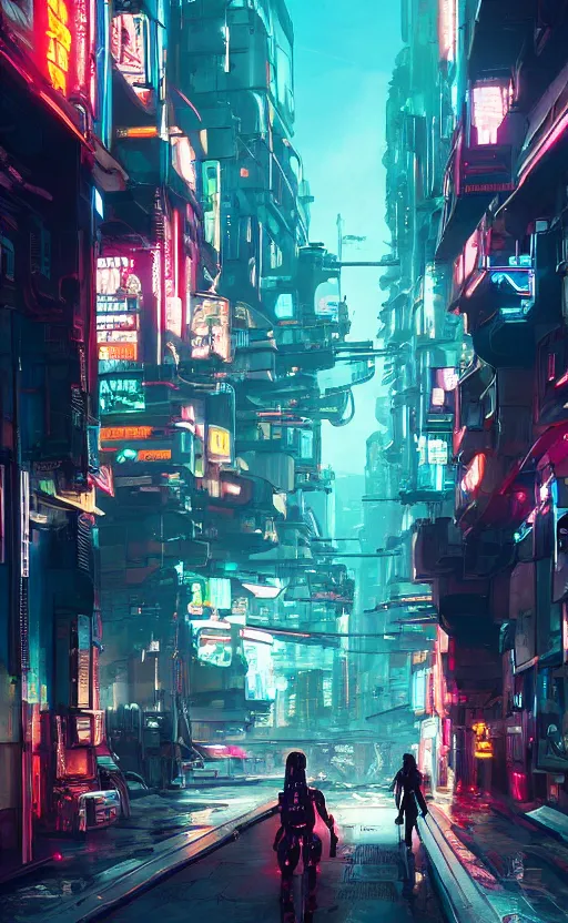 Prompt: a beautiful concept art of cyberpunk 2 0 7 7 alleyway cyber vehicles and futuristic city with people are working on cyber robotics creatures, by alena aenami and studio ghibli and alejandro burdisio, dark night, anime, manga, hyper detailed, vibrant, landscape, 8 k hdr, digital, artstation, cg