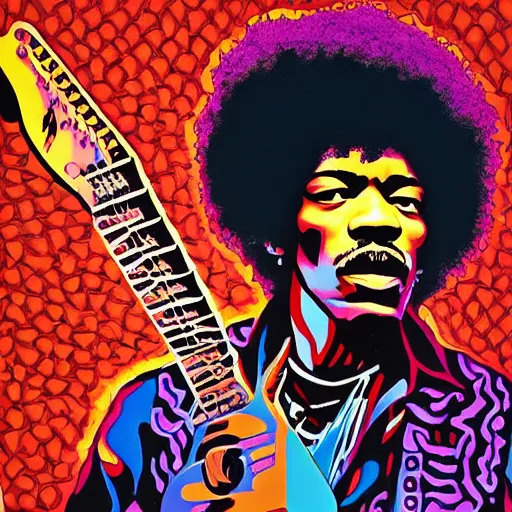 Prompt: Jimi Hendrix by Jeffrey Smith and Erin Hanson and Chad Knight