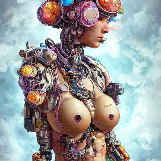 Image similar to the portrait of true neutral colorful female cyborg milk maid as absurdly beautiful, gorgeous, elegant, lactating robot, an ultrafine hyperdetailed illustration by kim jung gi, irakli nadar, intricate linework, bright colors, final fantasy, unreal engine 5 highly rendered, global illumination, radiant light, detailed and intricate environment