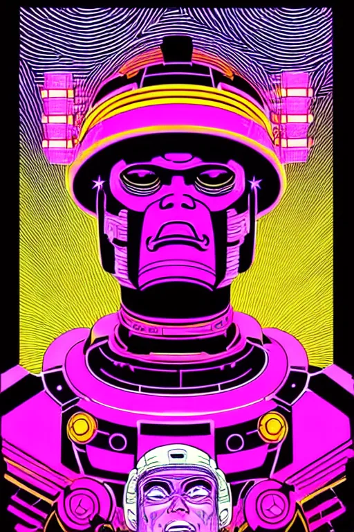 Prompt: Psychedelic Neon Japanese Portrait of Galactus by Laurie Greasley