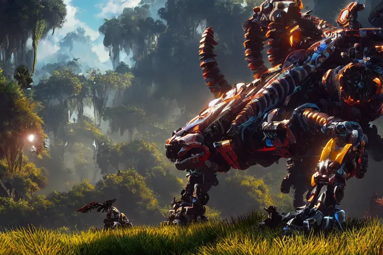 Image similar to shellsnapper machine mecha animal beast robot of horizon forbidden west horizon zero dawn bioluminiscence global illumination ray tracing hdr fanart arstation by sung choi and eric pfeiffer and gabriel garza and casper konefal