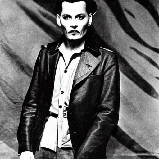Prompt: a full length portrait photograph of johnny depp taken during wwii in europe