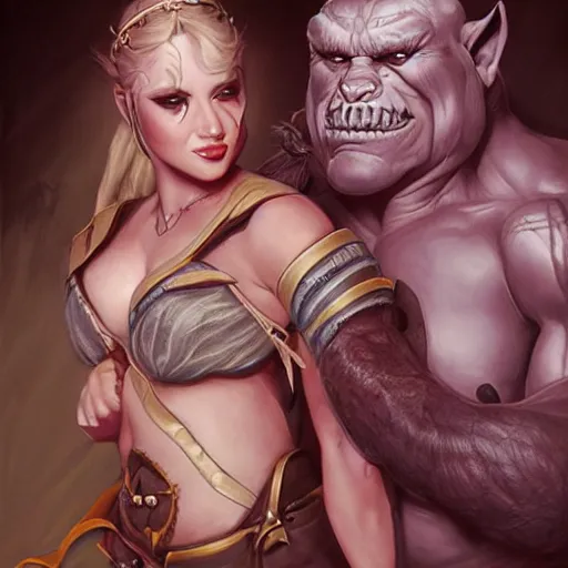 Image similar to the orc and the princess, painting by Artgerm