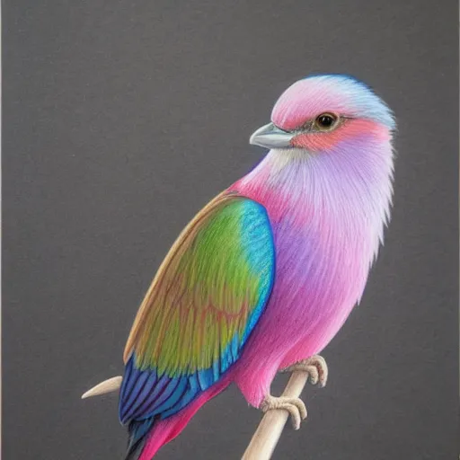 Image similar to a color pencil drawing of an lilac - breasted roller - eater by natalia rojas and ana maria martinez jaramillo, pastel color, wingspan, high quality, artstation, 4 k, realism, ultra realistic, fine art, white background, professionnal work