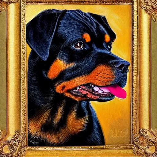 Image similar to rottweiler portrait rococo oil painting