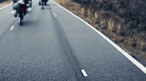 Prompt: movie still of cyclo riding on highway, high details, concept art, photorealistic, 3 5 mm photography