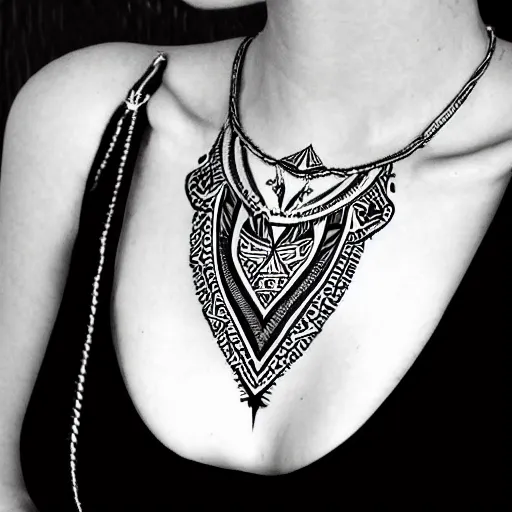 Image similar to black and white illustration collar tattoo neckpiece creative design on paper ornate bold lines tribal