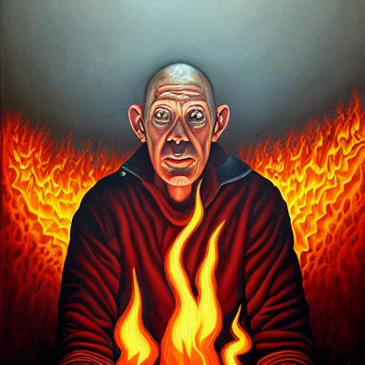 Prompt: a hyper realistic painting of a fire - man by jeffrey smith