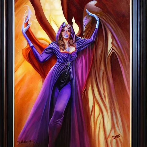 Image similar to a robed sorceress under a crystal tower by julie bell