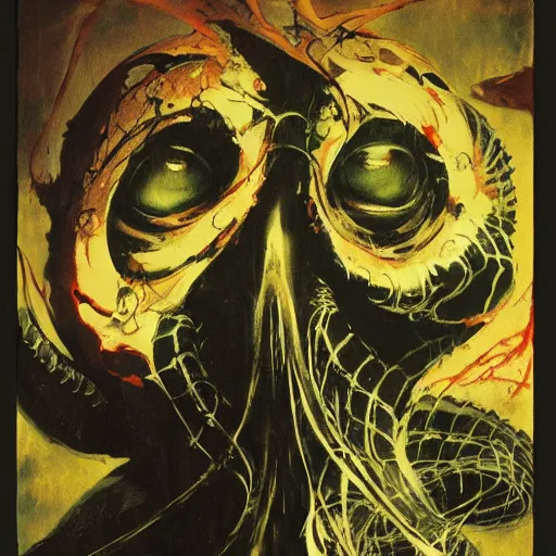 Image similar to cthulhu by dave mckean and yoji shinkawa, oil on canvas