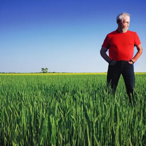 Prompt: a man standing in a field, photo real