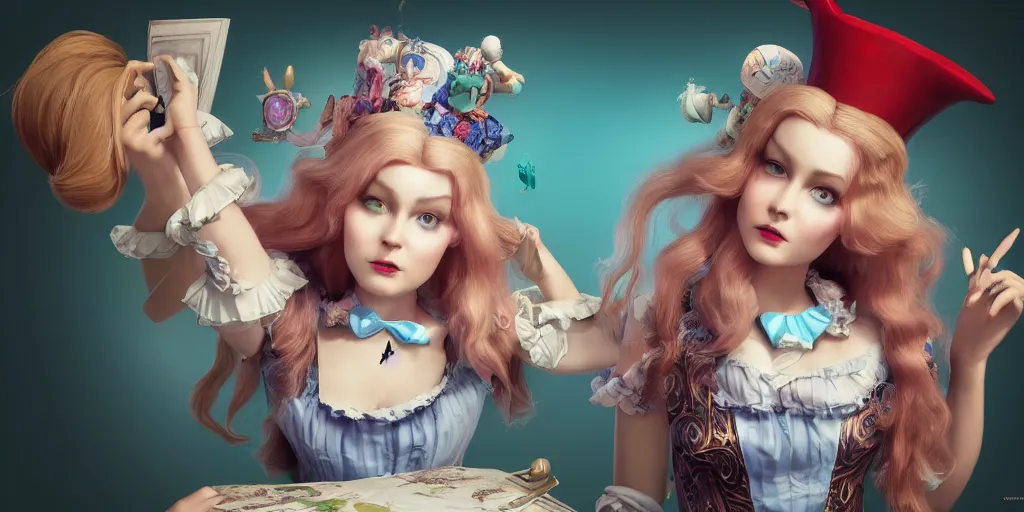 Prompt: a insanely intricate beautifull 3 d render of alice in wonderland, beauty faces, cute characters, unreal engine, 8 k resolution, cell shaded rendering, soft dramatic lighting, cinematic, insane details, subsurface scattering, anti aliashing, pixar,