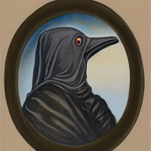 Prompt: a portrait painting of a bubonic plague doctor