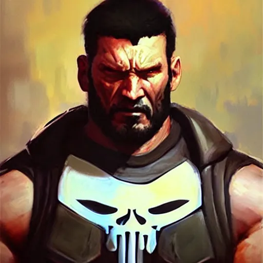 Prompt: greg manchess portrait painting of light frank castle aka punisher as overwatch character, medium shot, asymmetrical, profile picture, organic painting, sunny day, matte painting, bold shapes, hard edges, street art, trending on artstation, by huang guangjian and gil elvgren and sachin teng