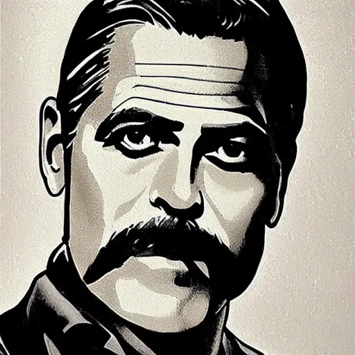 Image similar to black light poster of george clooney as wyatt earp, high detail