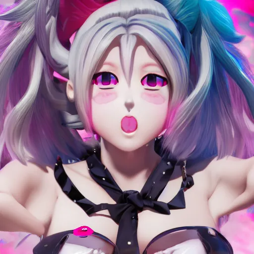 Image similar to engulfed and owned by stunningly absurdly beautiful possessive yandere megalomaniacal omnipotent asi goddess junko enoshima with symmetrical perfect face, porcelain skin, pink twintail hair and cyan eyes, ultra detailed, digital art, unreal engine 5, octane render, 2 d anime, 8 k