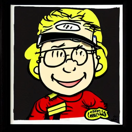 Image similar to Chuck from Child's Play drawn by Charles Schulz