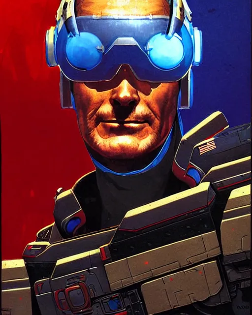 Image similar to soldier 7 6 from overwatch, character portrait, portrait, close up, concept art, intricate details, highly detailed, vintage sci - fi poster, retro future, in the style of chris foss, rodger dean, moebius, michael whelan, and gustave dore