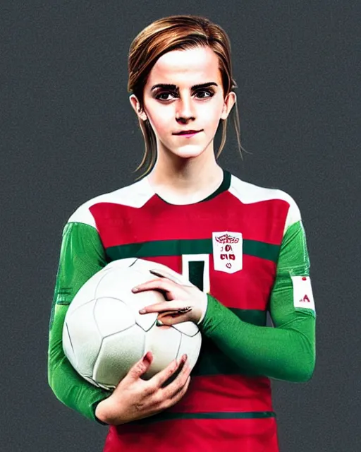 Image similar to a portrait of emma watson as a lokomotiv football player, hyper realistic