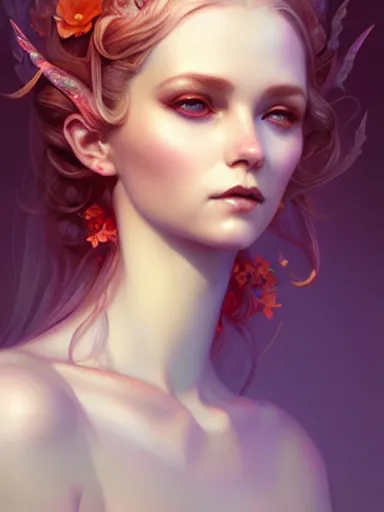 Image similar to the fairy queen by james jean, charlie bowater, tom bagshaw, nikolay makovsky : : portrait, character design, illustration, hyperrealism, photorealism, digital art, concept art, fantasy, whimsy, weta, wlop, artstation