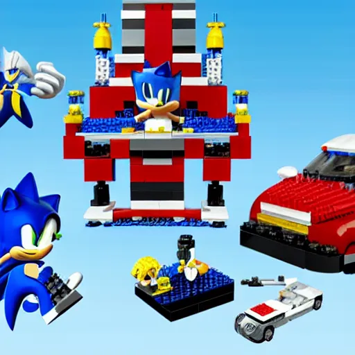 Prompt: sonic the hedgehog fbi chief lego set