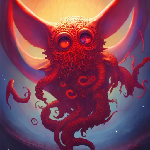 Image similar to an cosmic horror lithograph of chibi cthulhu, by stanley artgerm lau, wlop, rossdraws, james jean, andrei riabovitchev, marc simonetti, and sakimichan, tranding on artstation