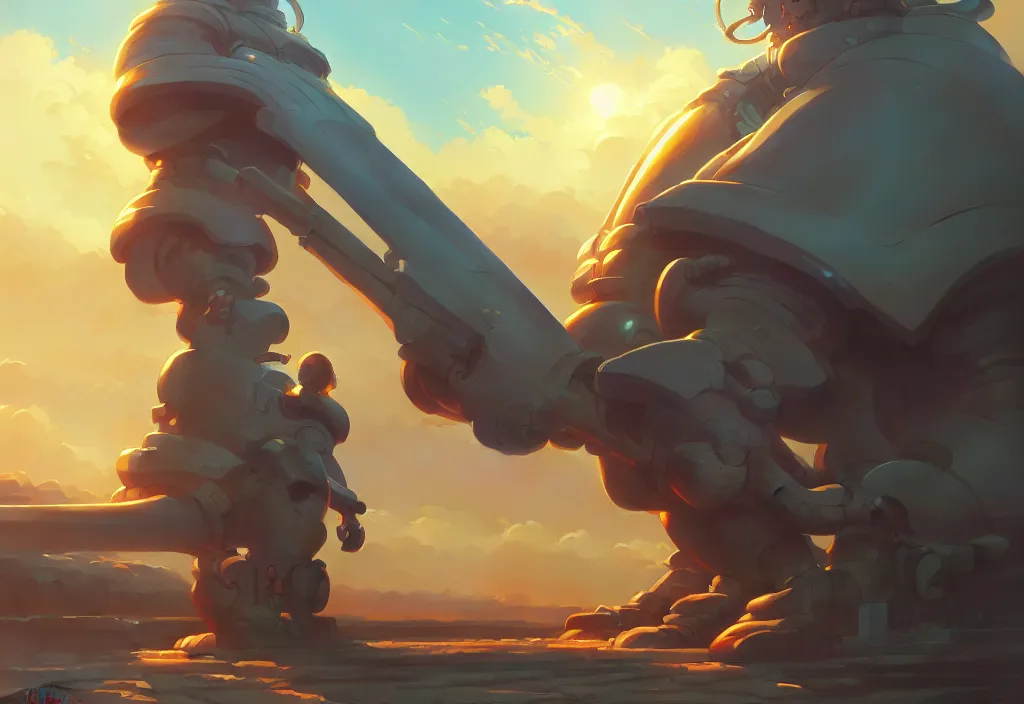 Prompt: a chubby futuristic tombstone, golden hour, intricate oil painting, high detail illustration, sharp high detail, manga and anime 1 9 9 9, official fanart behance hd artstation by jesper ejsing and makoto shinkai, 4 k,