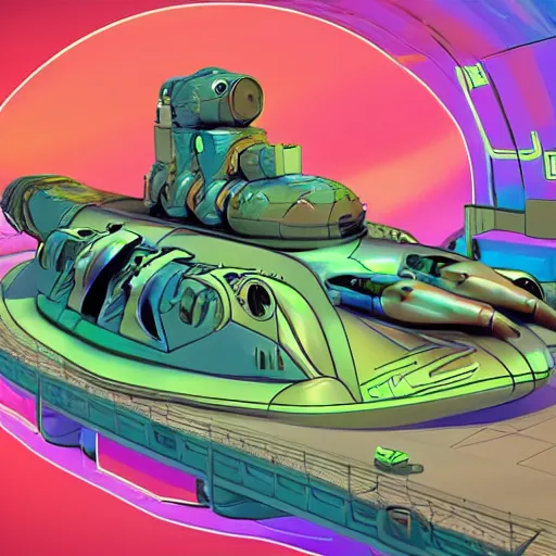 Image similar to futuristic amphibious combat mecha in the style of beeple, h. r. giger, lisa frank, submarine