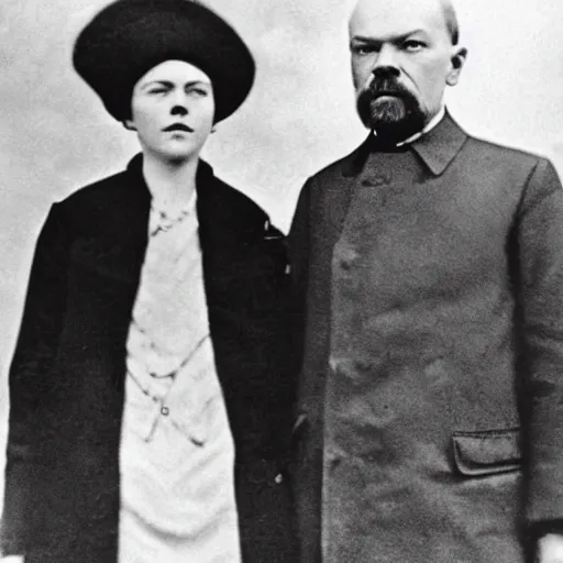 Prompt: Vladimir Lenin and his girlfriend, Princess Anastasia Romanov, photograph, 1919, paparazzi