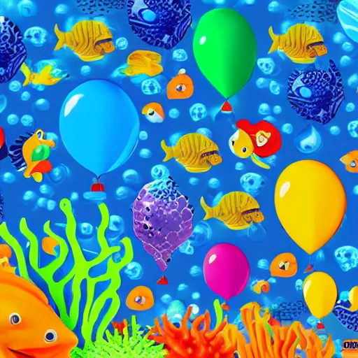 Image similar to balloon animals pop art but placed under the sea in the little mermaid magical kingdom. digital art