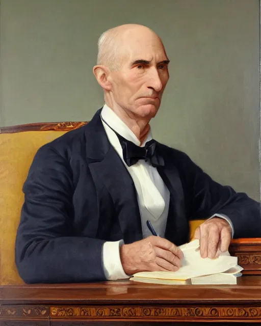 Image similar to facial portrait of the united states president, an ugly 7 8 year old kobe bryant, resolute desk, 1 8 4 8, oil on canvas by william sidney mount, trending on artstation, national archives