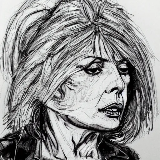 Image similar to a realistic yet scraggly portrait sketch of the side profile of a stern and sophisticated debbie harry, trending on artstation, intricate details, in the style of frank auerbach, in the style of sergio aragones, in the style of martin ansin, in the style of david aja, in the style of mattias adolfsson