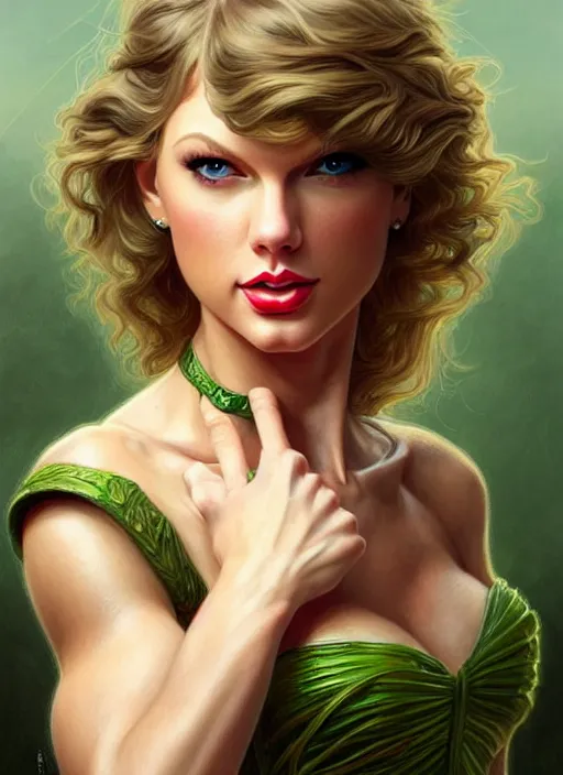 Prompt: portrait of taylor swift as a goblin, d & d, muscular! green, fantasy, intricate, elegant, highly detailed, digital painting, artstation, concept art, smooth, sharp focus, illustration, art by artgerm and greg rutkowski and alphonse mucha