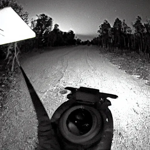 Prompt: scary creature caught on nightvision trailcam footage